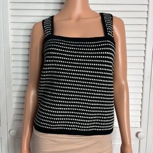 New ANN TAYLOR Black Square Neck Ribbed Striped Tank Top Size Large